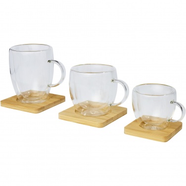 Logotrade Werbegeschenke das Foto: Manti 2-teiliger 250 ml doppelwandiger Glasbecher mit Bambusuntersetzer 