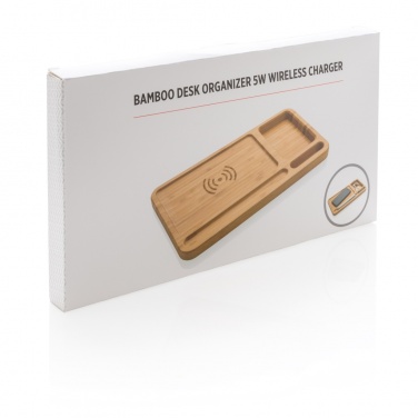 Logotrade Geschäftsgeschenke das Foto: Bambus Schreibtisch-Organizer mit 5W Wireless Charger
