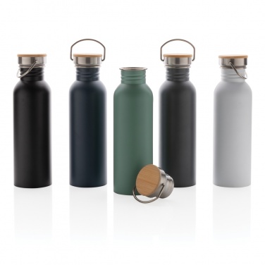 Logotrade Firmengeschenke das Foto: Moderne Stainless-Steel Flasche mit Bambusdeckel