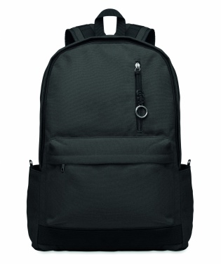 Logotrade Logogeschenke das Foto: Ein 15-Zoll-Laptop-Rucksack aus recycelter Pre-Consumer-Baumwolle mit individuell anpassbarem Druck