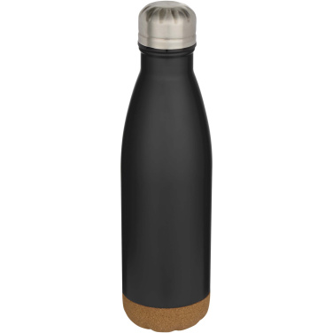 Logotrade Werbeartikel das Foto: Cove 500 ml doppelwandige, vakuumisolierte Trinkflasche aus Edelstahl mit Korkdetails