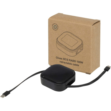 Logotrade werbemittel das Foto: Gloas Aufrollbares 5 in 1 Kabel aus Recyclingmaterial mit Datensynchronisierung und 100 W Schnellladefunktion sowie Smartphone Toolkit