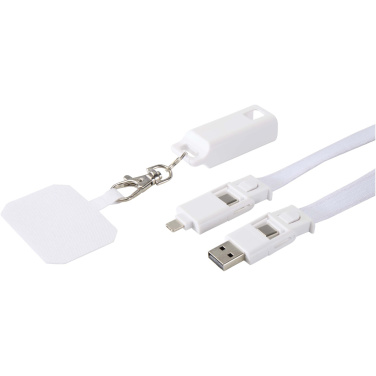 Logotrade Werbegeschenke das Foto: Franz 5 in 1 Lanyard Kabel aus recyceltem Kunststoff für Smartphones mit integrierter Datensynchronisierung und 65 W Schnellladefunktion