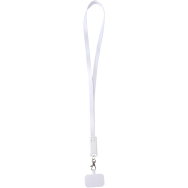 Logotrade Geschäftsgeschenke das Foto: Franz 5 in 1 Lanyard Kabel aus recyceltem Kunststoff für Smartphones mit integrierter Datensynchronisierung und 65 W Schnellladefunktion