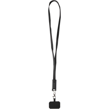 Logotrade Firmengeschenke das Foto: Franz 5 in 1 Lanyard Kabel aus recyceltem Kunststoff für Smartphones mit integrierter Datensynchronisierung und 65 W Schnellladefunktion