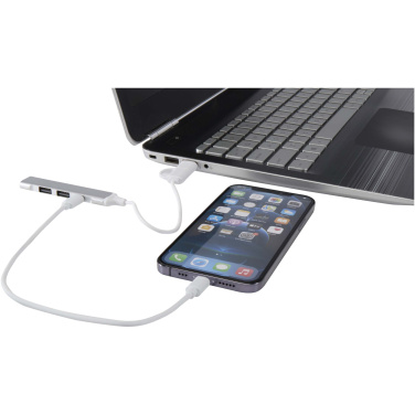 Logotrade Firmengeschenke das Foto: Alkaid 4 Port Hub aus recyceltem Aluminium mit USB-A- und Typ-C-Anschlüssen und zwei Eingängen