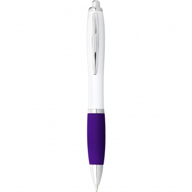 Logo trade promotional products image of: Nash ballpoint pen with white barrel and coloured grip