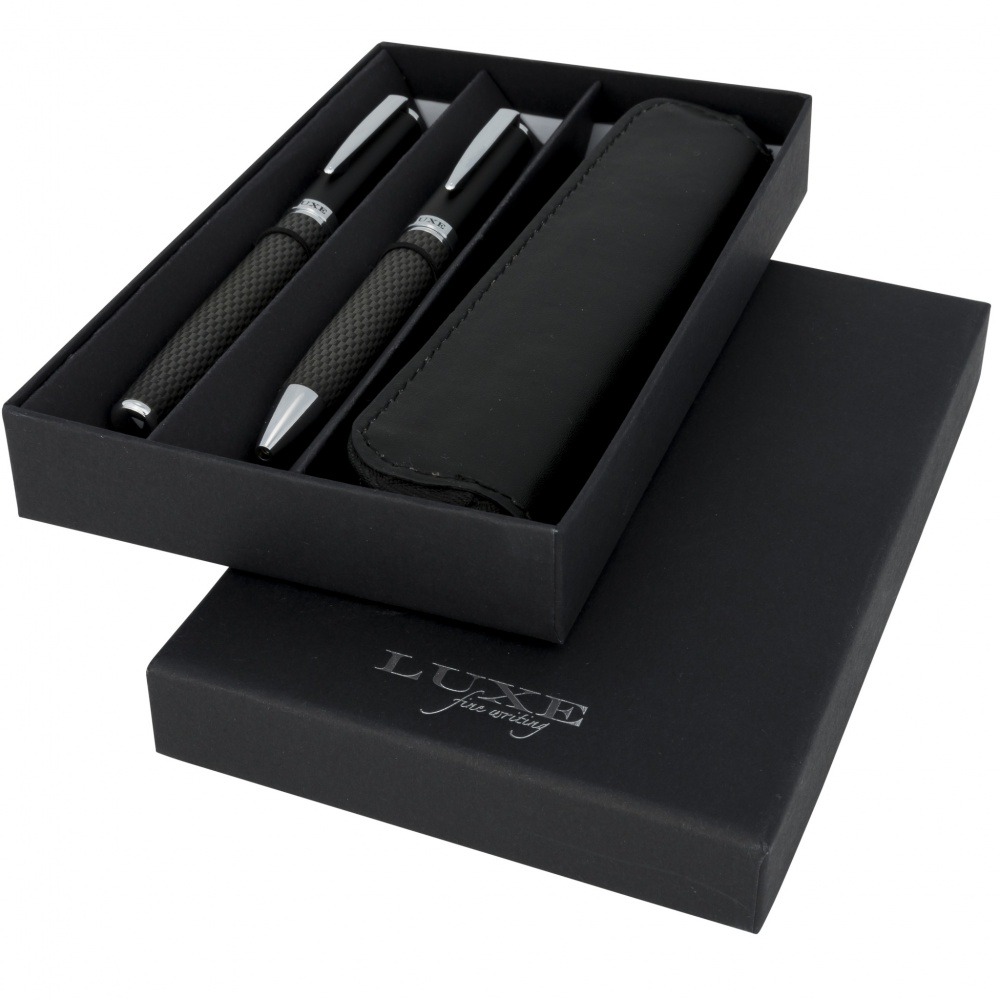 Logo trade promotional giveaway photo of: Carbon duo pen gift set with pouch