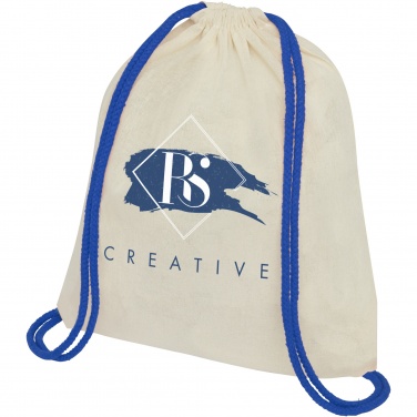 Logo trade promotional products picture of: Oregon 100 g/m² cotton drawstring bag with coloured cords 5L