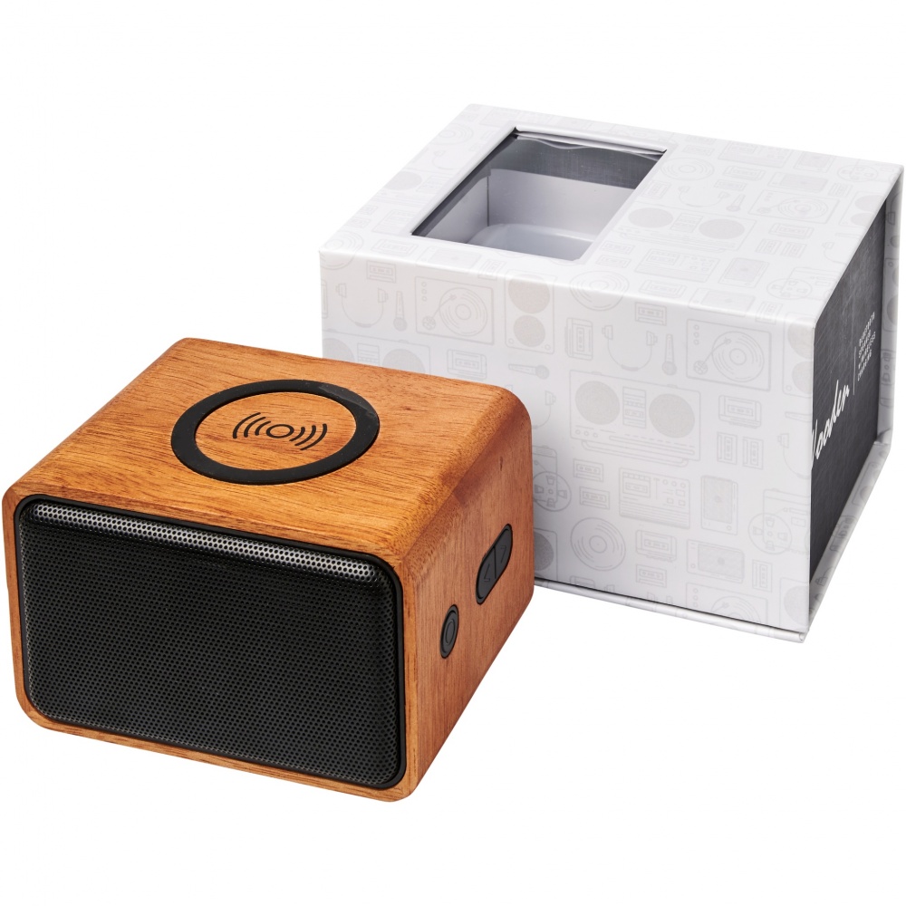 Logotrade corporate gift image of: Wooden 3W speaker with wireless charging pad