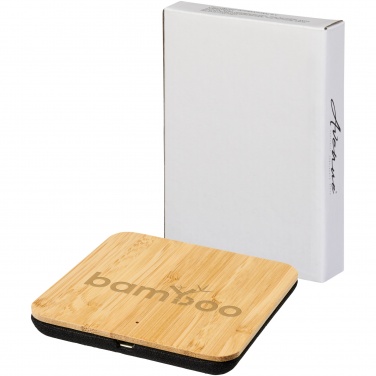 Logo trade promotional giveaways picture of: Leaf 5W bamboo and fabric wireless charging pad
