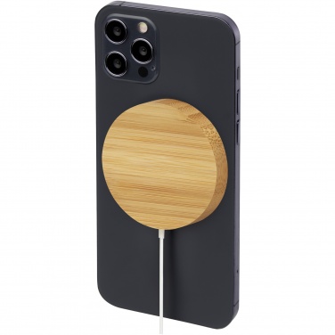 Logo trade promotional giveaways image of: Atra 10W bamboo magnetic wireless charging pad