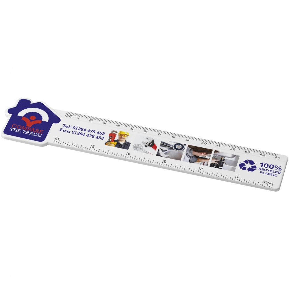 Logo trade advertising product photo of: Tait 15 cm house-shaped recycled plastic ruler