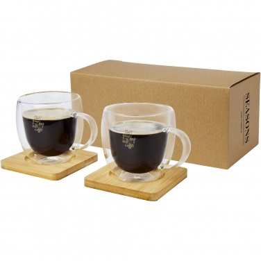 Logotrade business gift image of: Manti 2-piece 250 ml double-wall glass cup with bamboo coaster 