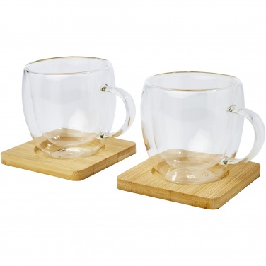Logo trade promotional items picture of: Manti 2-piece 250 ml double-wall glass cup with bamboo coaster 