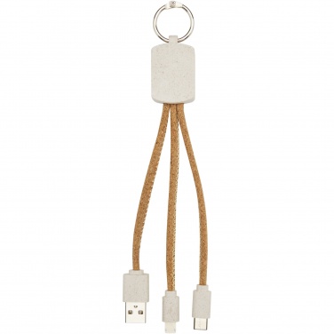 Logo trade promotional merchandise picture of: Bates wheat straw and cork 3-in-1 charging cable