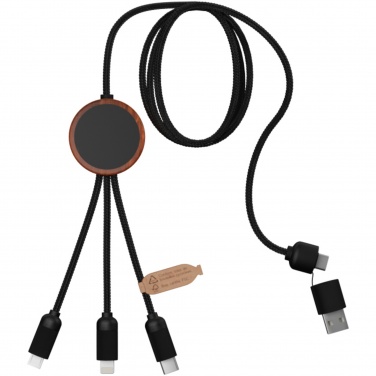 Logotrade business gifts photo of: SCX.design C37 5-in-1 rPET light-up logo charging cable with round wooden casing