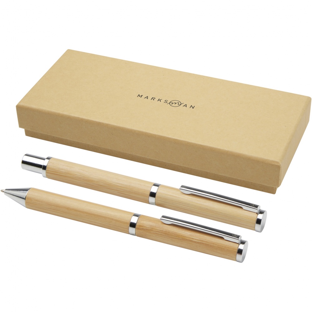 Logo trade promotional giveaways image of: Apolys bamboo ballpoint and rollerball pen gift set 