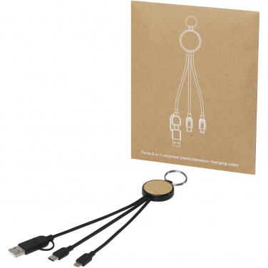 Logotrade corporate gift picture of: Tecta 6-in-1 recycled plastic/bamboo charging cable with keyring