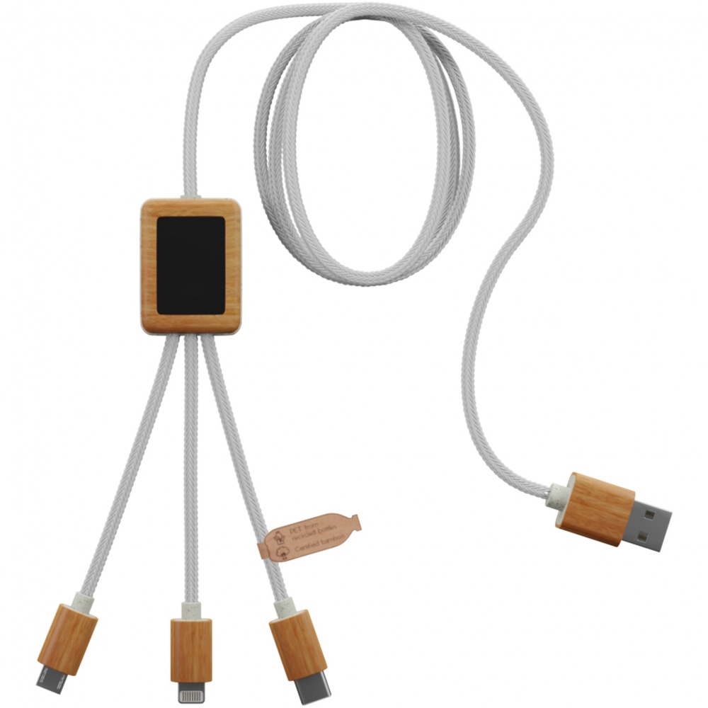 Logotrade promotional giveaways photo of: SCX.design C39 3-in-1 rPET light-up logo charging cable with squared bamboo casing
