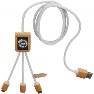 Logotrade promotional merchandise picture of: SCX.design C39 3-in-1 rPET light-up logo charging cable with squared bamboo casing