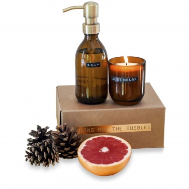 Logo trade business gift photo of: Wellmark Discovery 200 ml hand soap dispenser and 150 g scented candle set - bamboo fragrance