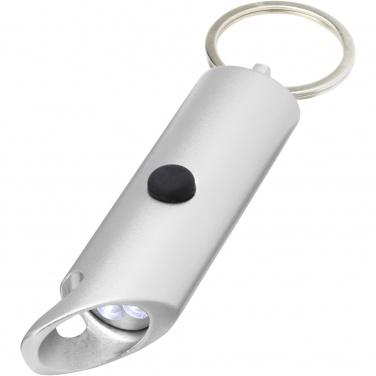 Logo trade promotional merchandise picture of: Flare RCS recycled aluminium IPX LED light and bottle opener with keychain