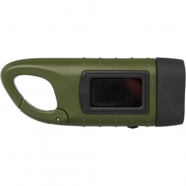 Logo trade corporate gifts picture of: Helios recycled plastic solar dynamo flashlight with carabiner