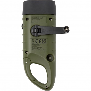 Logotrade promotional merchandise picture of: Helios recycled plastic solar dynamo flashlight with carabiner
