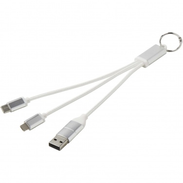 Logo trade promotional products image of: Metal 4-in-1 recycled aluminium charging cable with keychain
