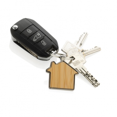 Logo trade promotional items image of: RCS recycled zinc alloy house keychain with bamboo