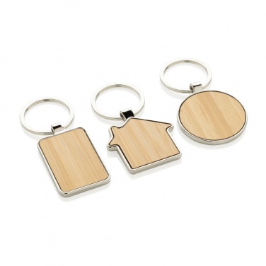 Logo trade corporate gifts image of: RCS recycled zinc alloy house keychain with bamboo