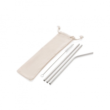 Logo trade promotional giveaways image of: Reusable stainless steel 3 pcs straw set