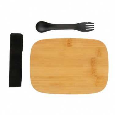 Logo trade promotional items picture of: Stainless steel lunchbox with bamboo lid and spork