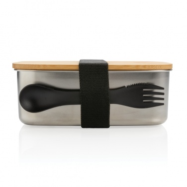 Logo trade promotional merchandise image of: Stainless steel lunchbox with bamboo lid and spork