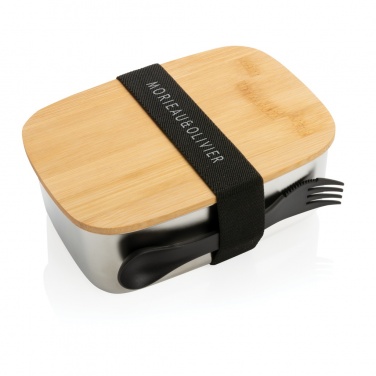 Logo trade business gift photo of: Stainless steel lunchbox with bamboo lid and spork