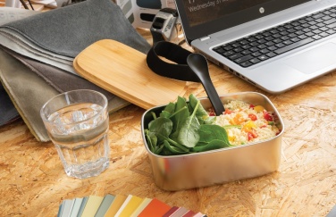 Logo trade promotional gifts picture of: Stainless steel lunchbox with bamboo lid and spork