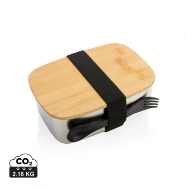 Logo trade promotional item photo of: Stainless steel lunchbox with bamboo lid and spork