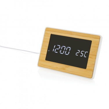 Logo trade promotional product photo of: Utah RCS recycled plastic and bamboo LED clock
