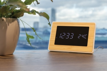Logo trade promotional item photo of: Utah RCS recycled plastic and bamboo LED clock