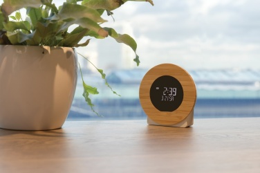 Logotrade promotional item image of: Utah RCS rplastic and bamboo LCD desk clock