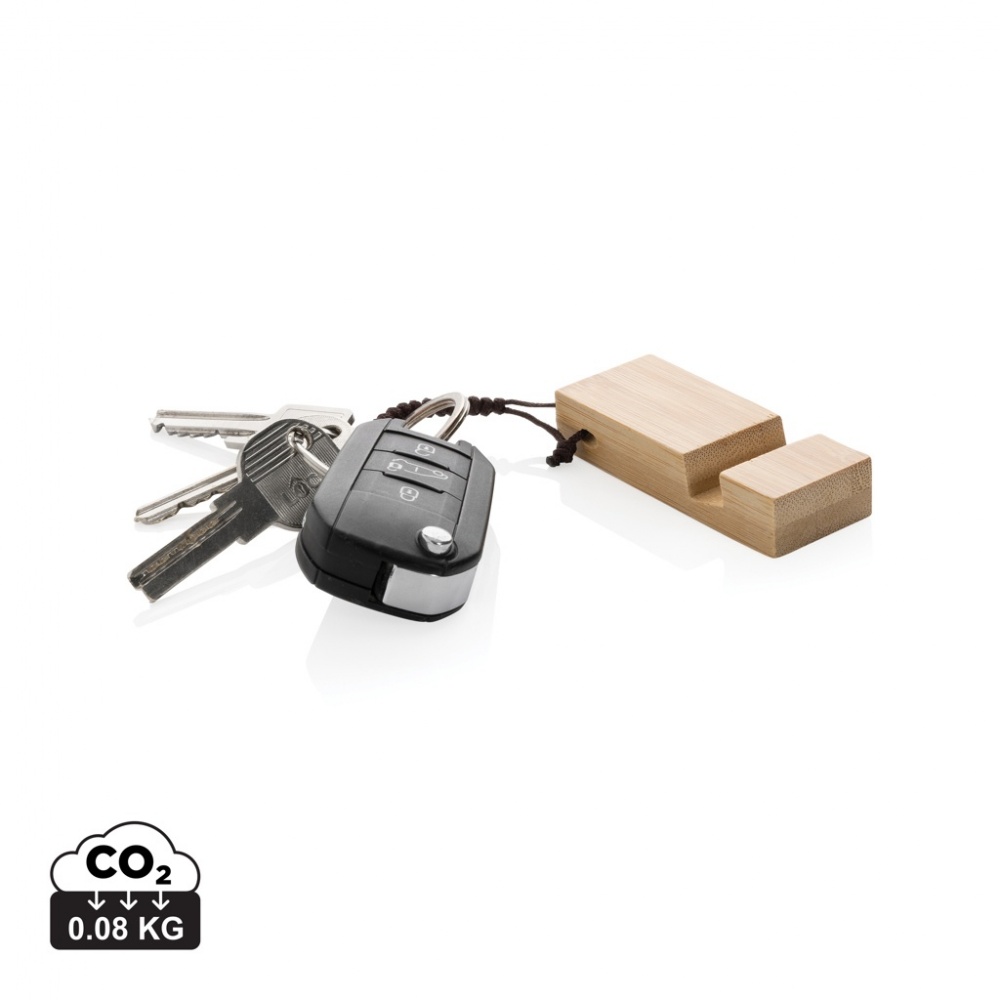 Logo trade promotional gifts image of: Standkey bamboo keychain phone stand
