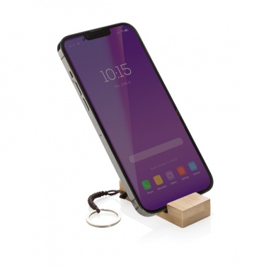 Logo trade corporate gifts image of: Standkey bamboo keychain phone stand
