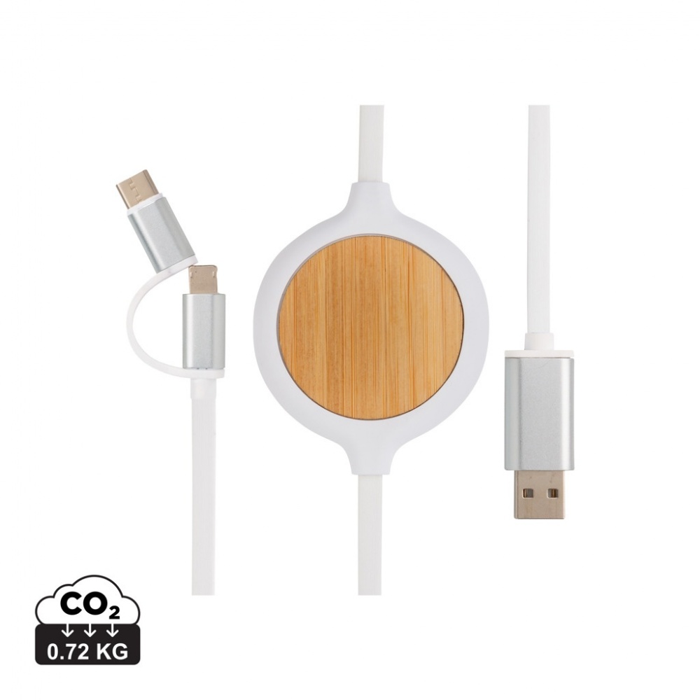Logotrade promotional item image of: 3-in-1 cable with 5W bamboo wireless charger