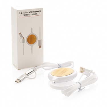 Logo trade corporate gifts picture of: 3-in-1 cable with 5W bamboo wireless charger