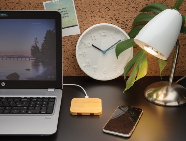 Logo trade advertising products image of: Bamboo 5W wireless charger with USB
