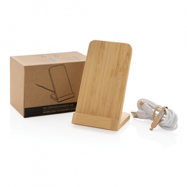 Logo trade promotional gifts picture of: Bamboo 5W wireless charging stand