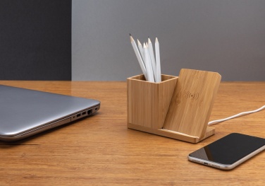 Logo trade advertising products picture of: Calgary bamboo 10W wireless charger