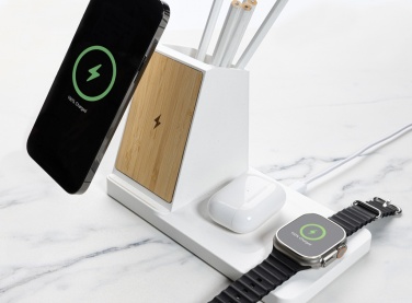 Logotrade corporate gift picture of: Ontario recycled plastic & bamboo 3-in-1 wireless charger