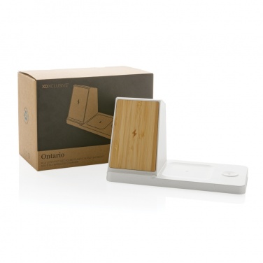 Logo trade promotional product photo of: Ontario recycled plastic & bamboo 3-in-1 wireless charger